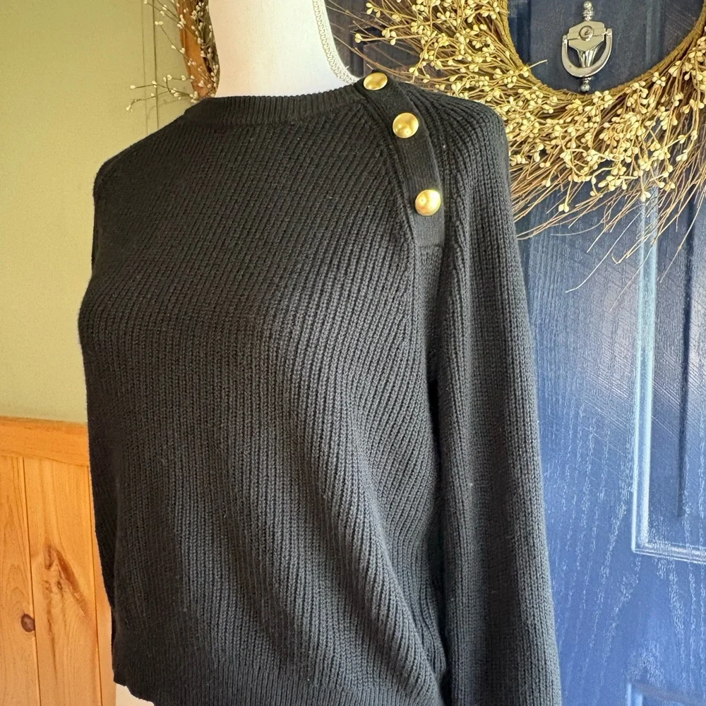 J. Crew Black Sweater with Gold Buttons